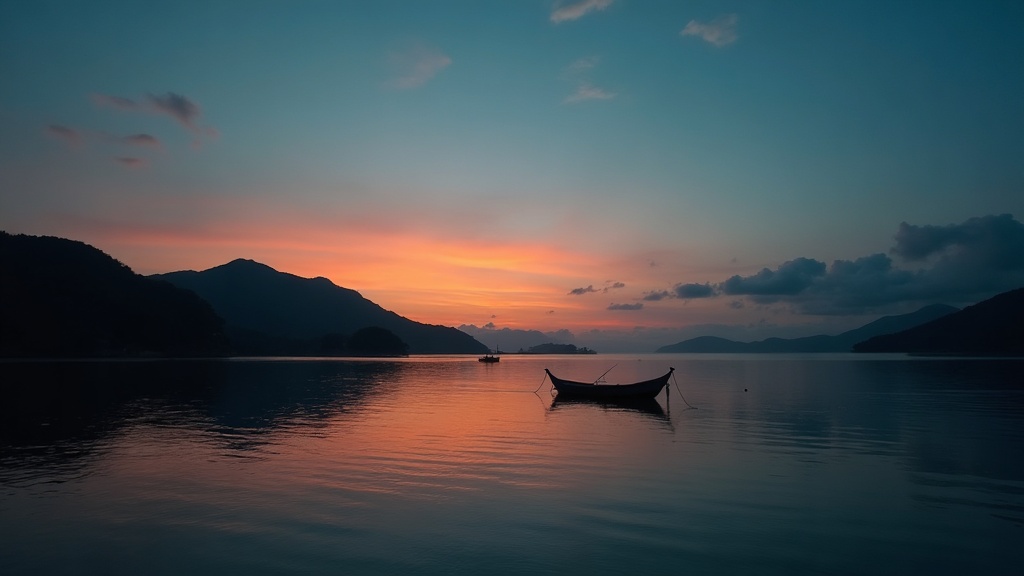Calm dusk anchorage at Teluk Maumere on the east coast of Flores